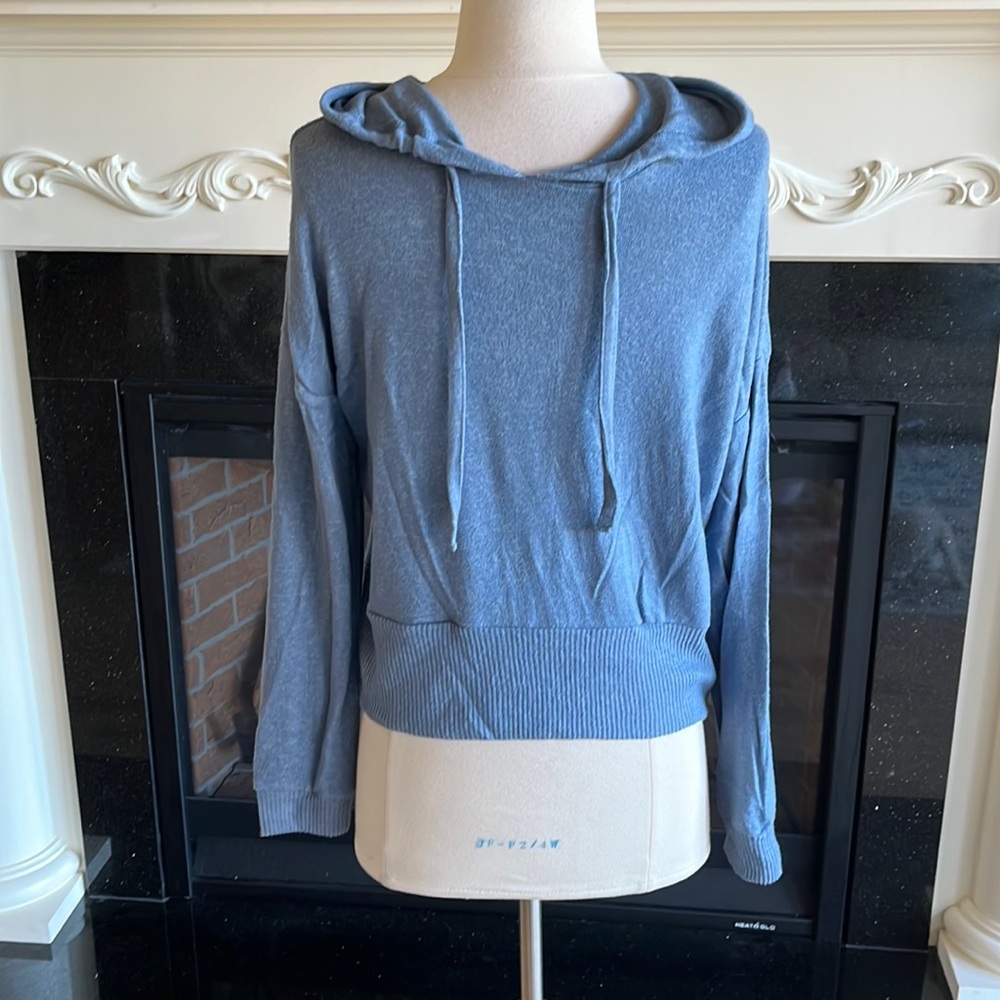 Moondance Lake Blue Ivory Marled Sweater Hoodie Lightweight Soft Womens Medium